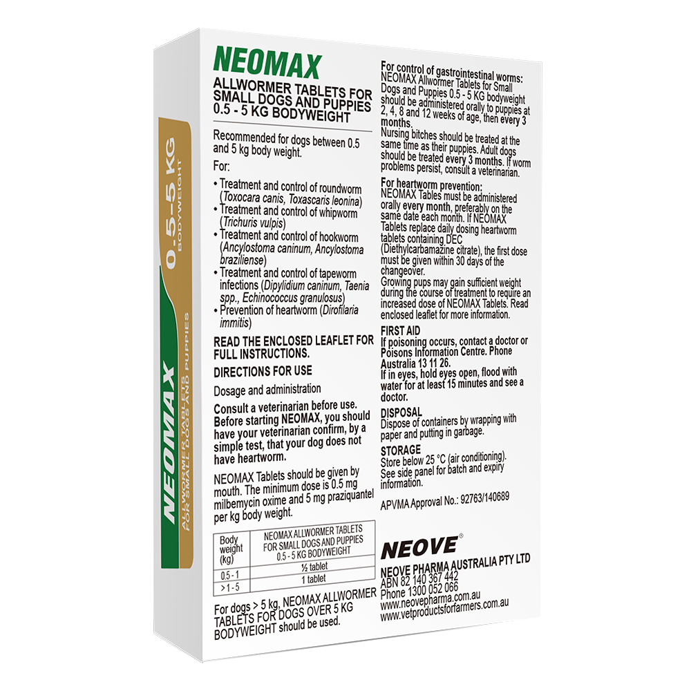 Neomax Allwormer Tablets For Small Dogs 0.5 To 5 Kg