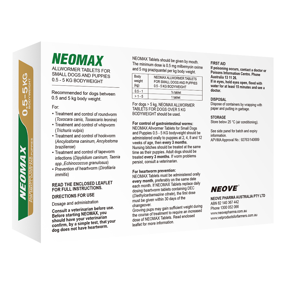 Neomax Allwormer Tablets For Small Dogs 0.5 To 5 Kg