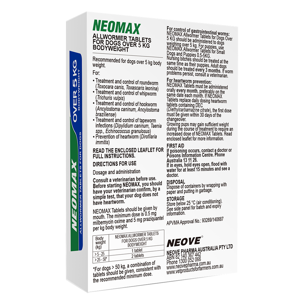 Neomax Allwormer Tablets For Large Dogs 5 To 25 Kg