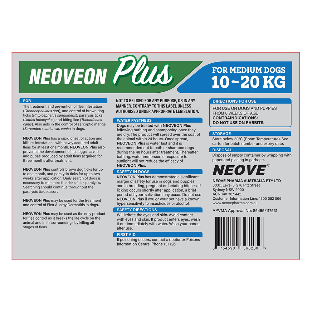 Neoveon Plus Flea and Tick For Medium Dogs 10 to 20kg Blue