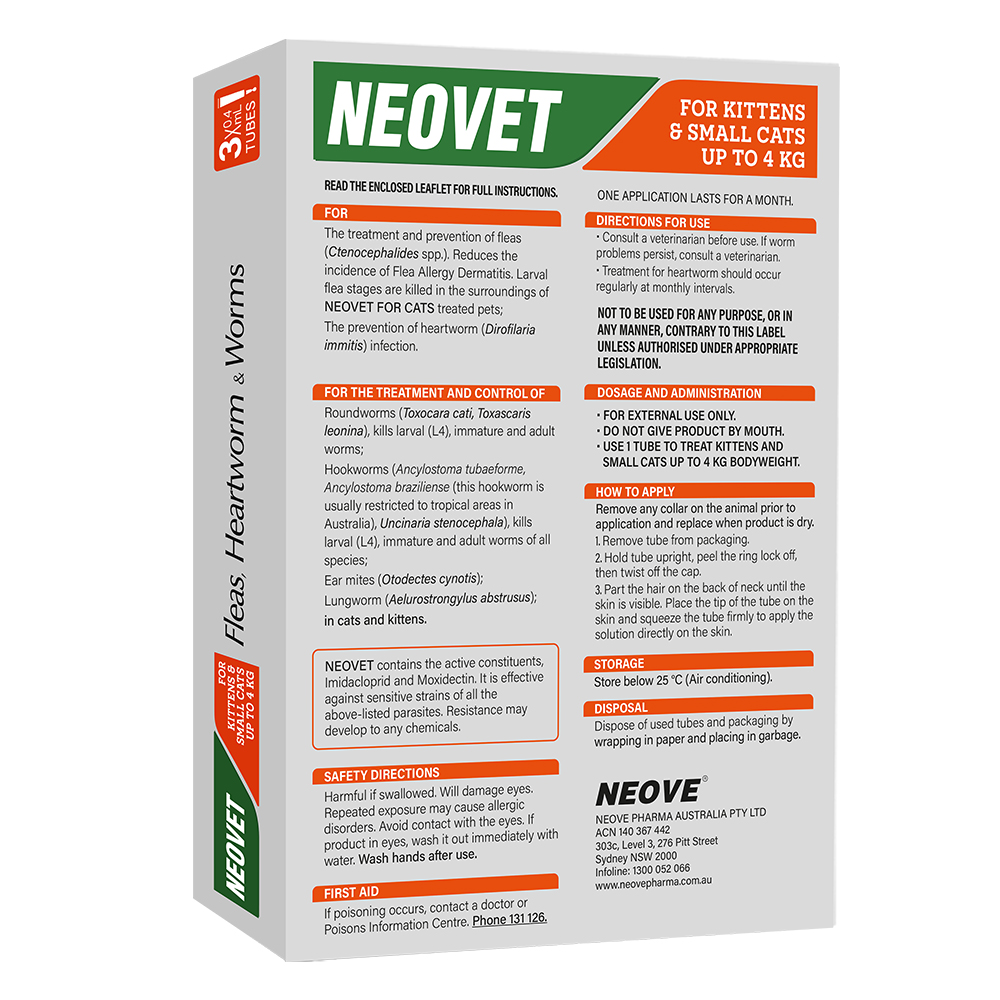 Neovet Flea and Worming For Kittens and Small Cats Upto 4kg Orange