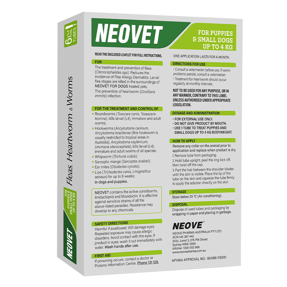 Neovet Flea and Worming For Puppies and Small Dogs Upto 4kg Green
