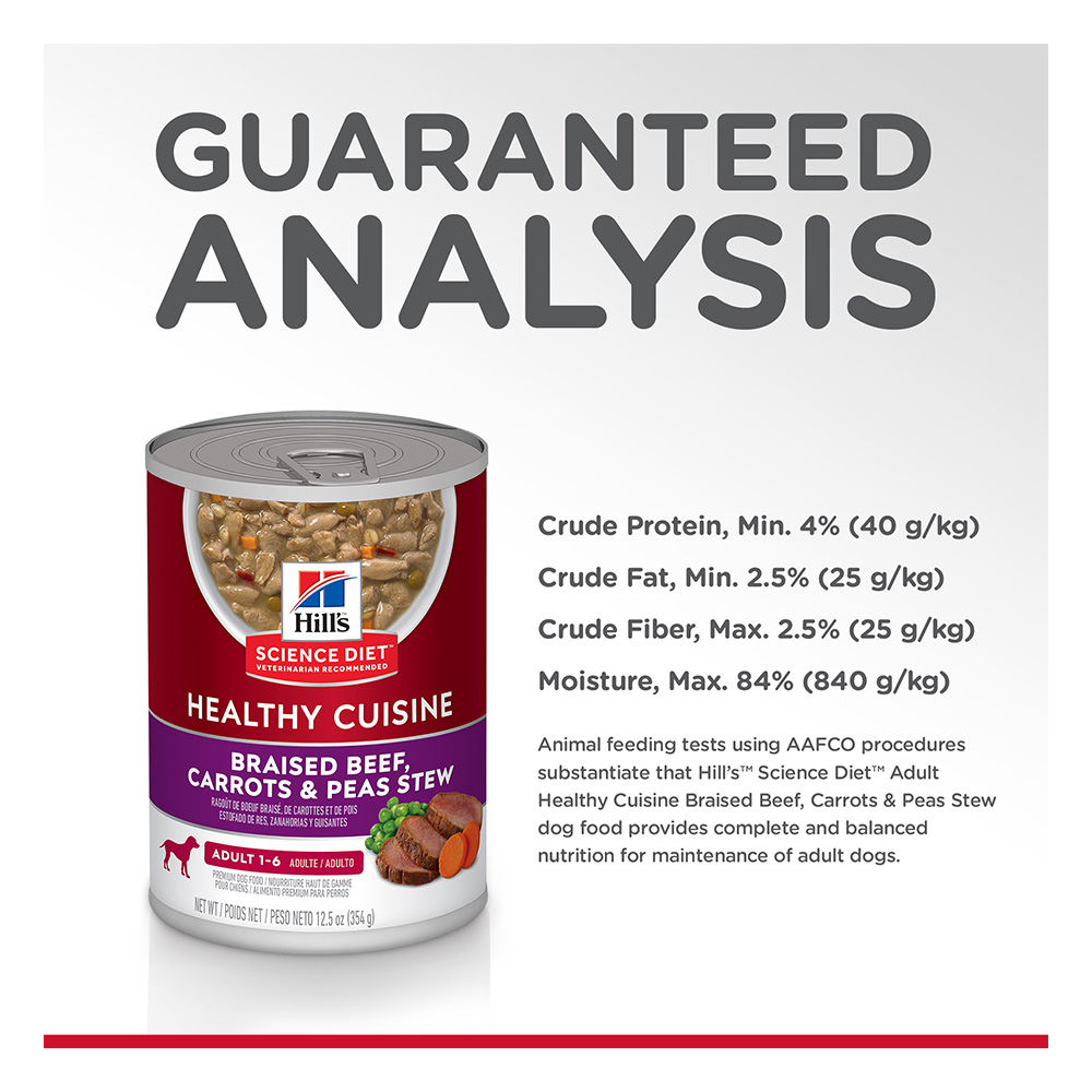 Hill's Science Diet Healthy Cuisine Adult 1-6 Braised Beef, Carrots & Peas Stew Wet Dog Food 354gm