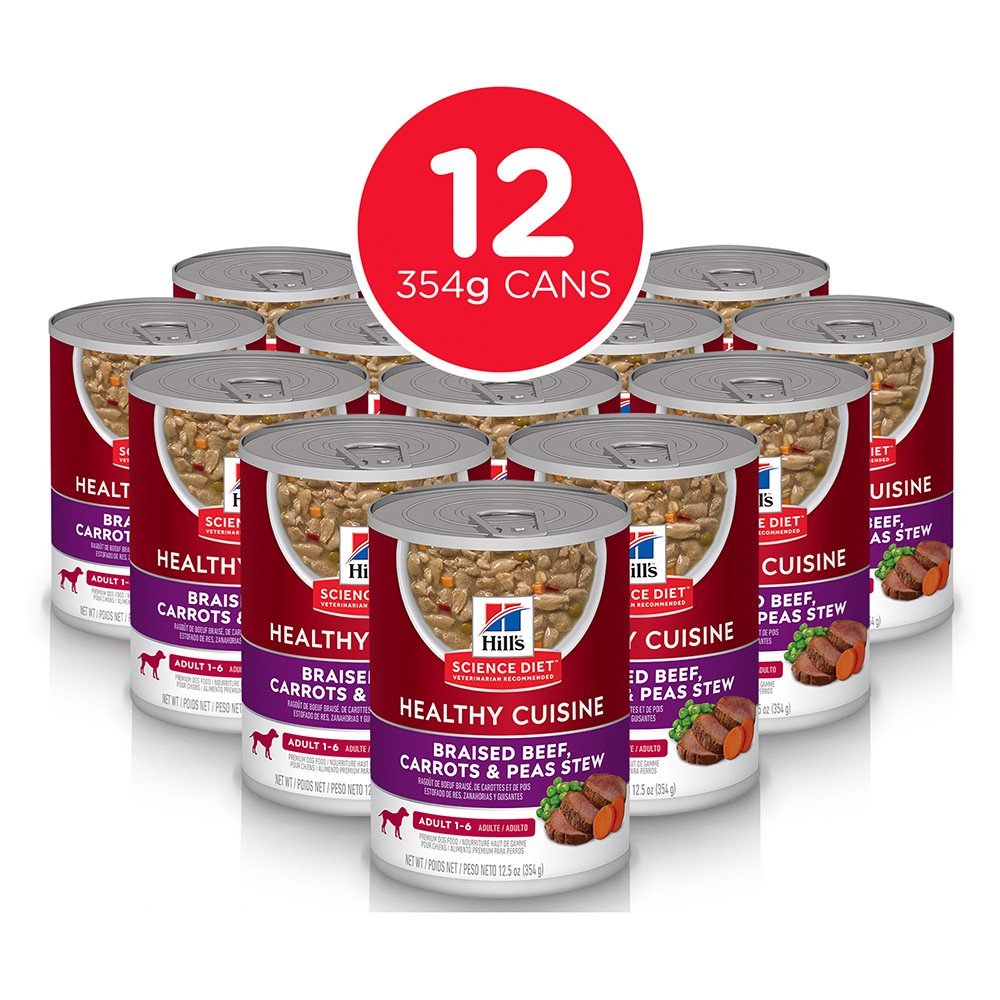 Hill's Science Diet Healthy Cuisine Adult 1-6 Braised Beef, Carrots & Peas Stew Wet Dog Food 354gm