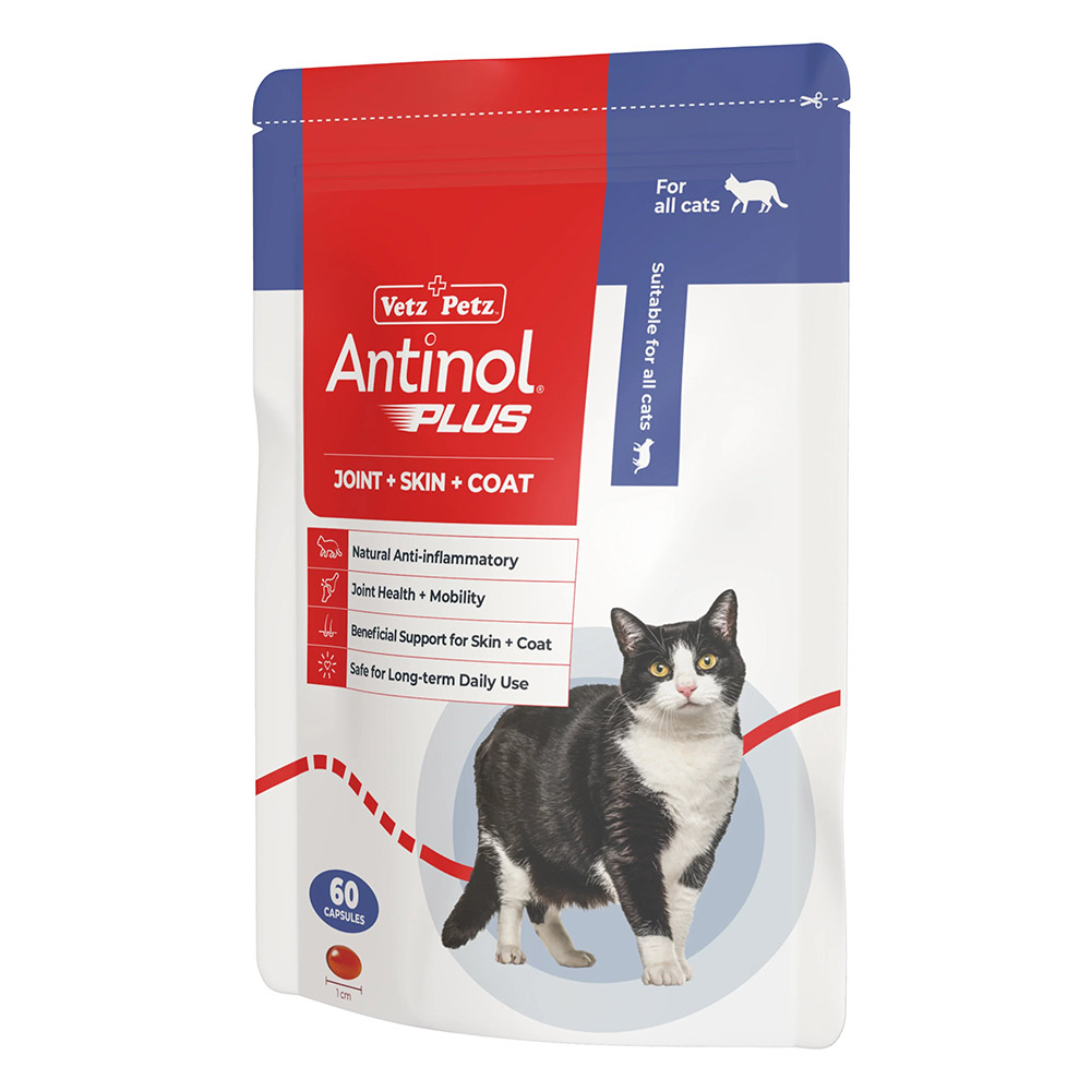 Antinol Plus Natural Anti Inflammatory Joint Mobility Skin and Coat Soft Gel Capsules For Cats for Cat Supplies
