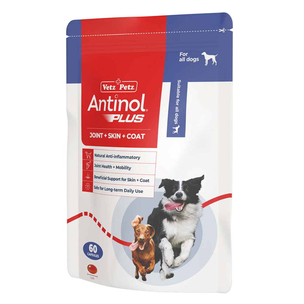Antinol Plus Natural Anti Inflammatory Joint Mobility Skin and Coat Soft Gel Capsules For Dogs for Dog Supplies