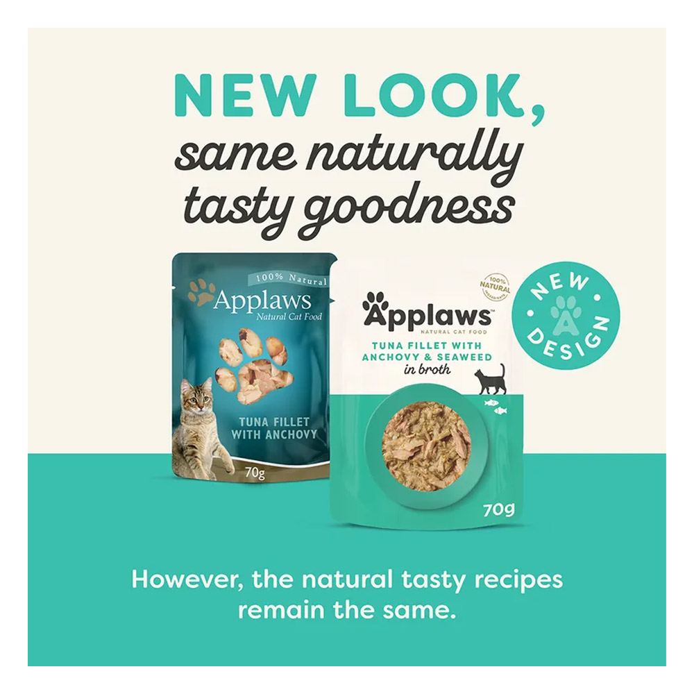 Applaws Natural Tuna Fillet with Anchovy & Seaweed in Broth Wet Cat Food 70gm