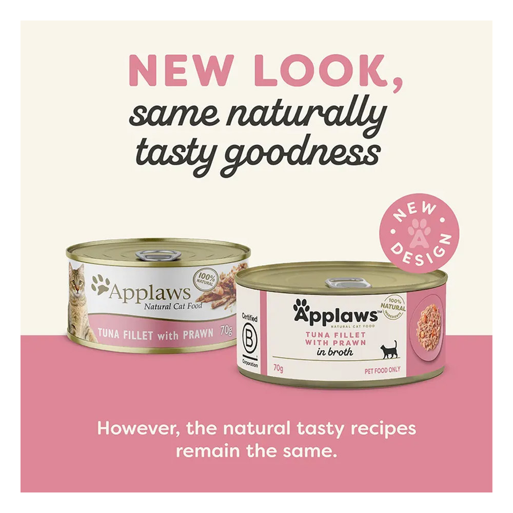 Applaws Natural Tuna Fillet with Prawn in Broth Wet Cat Food 70gm
