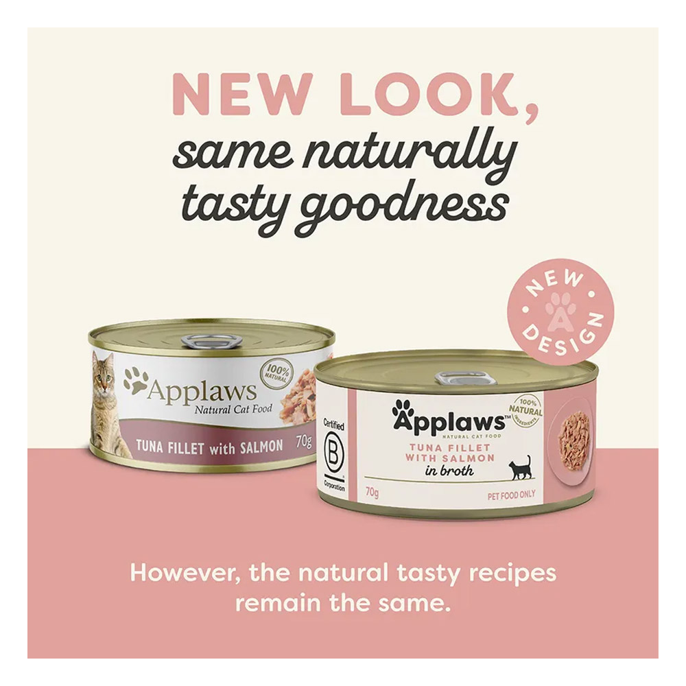 Applaws Natural Tuna Fillet with Salmon in Broth Wet Cat Food 70gm