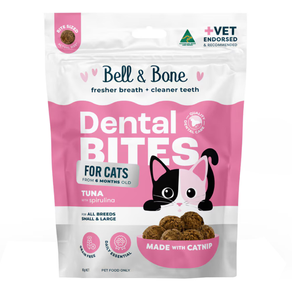 Bell & Bone Dental Bites For All Breeds Tuna With Spirulina Cat Treats  80 Gm