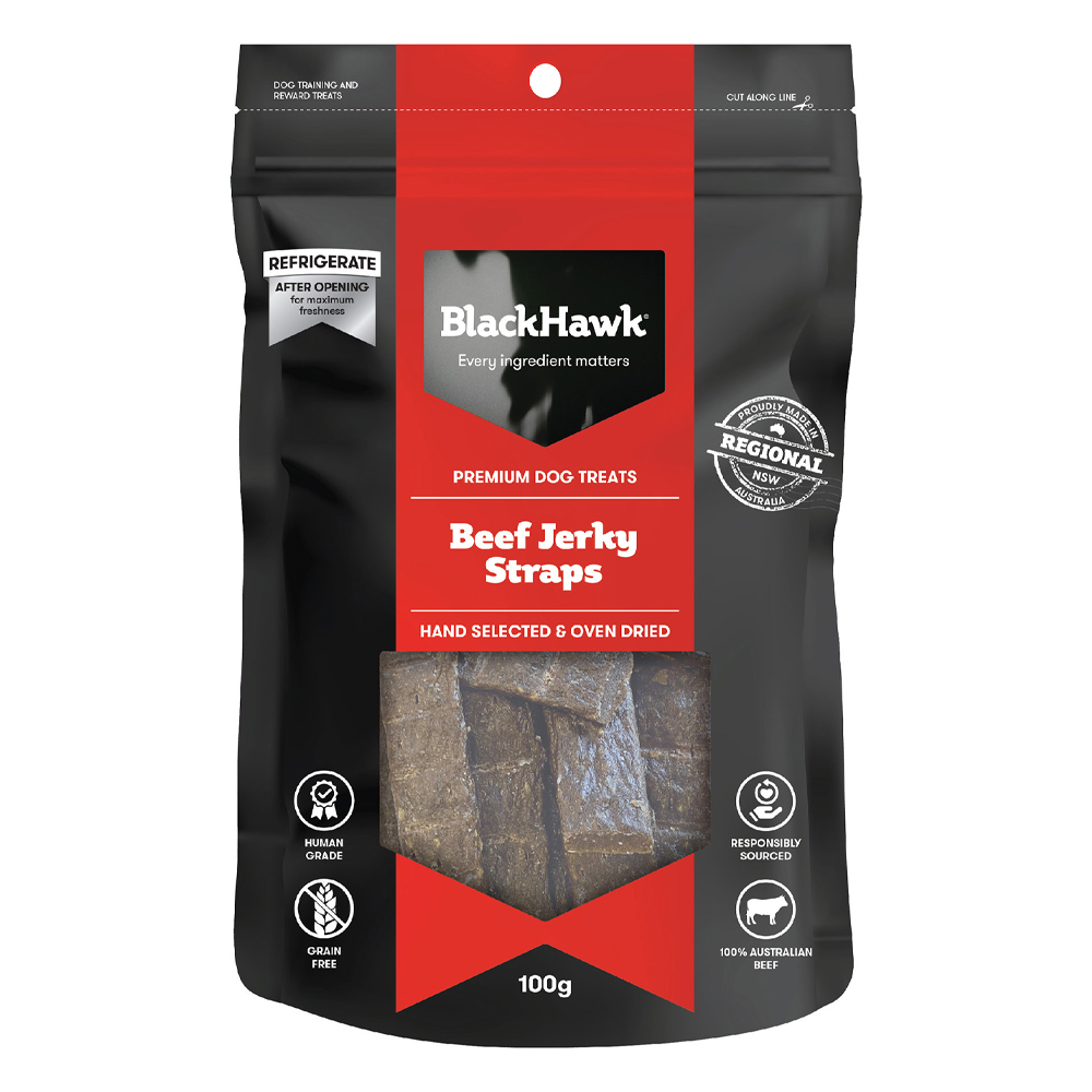 Black Hawk Beef Jerky Straps Dog Treats  100 Gm