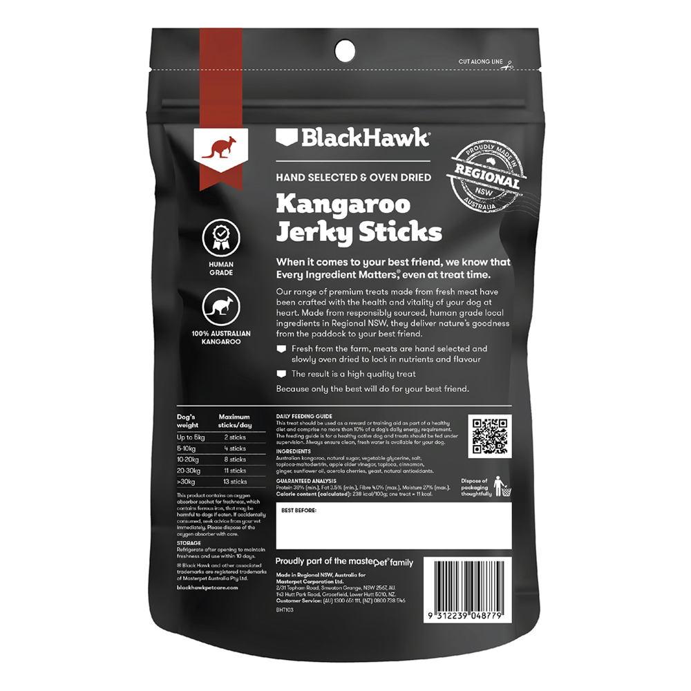 Black Hawk Kangaroo Jerky Sticks Dog Treats