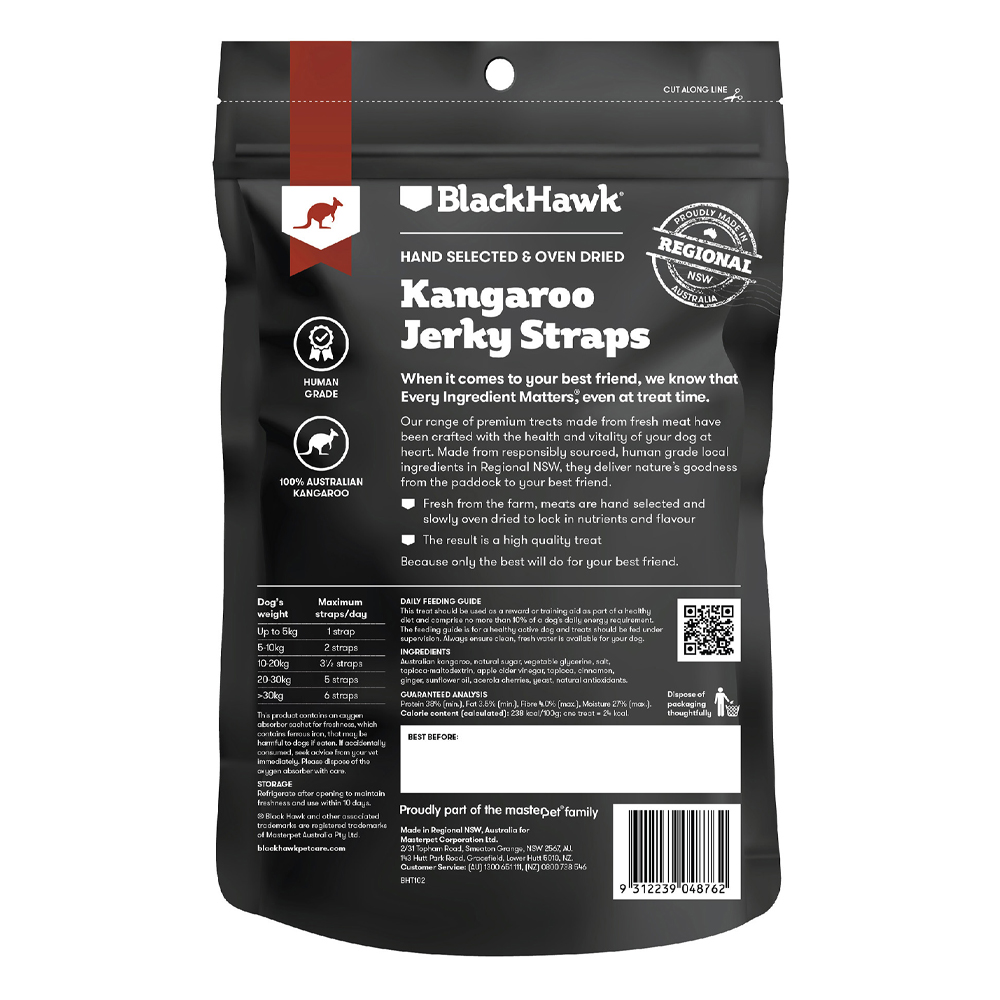 Black Hawk Kangaroo Jerky Straps Dog Treats
