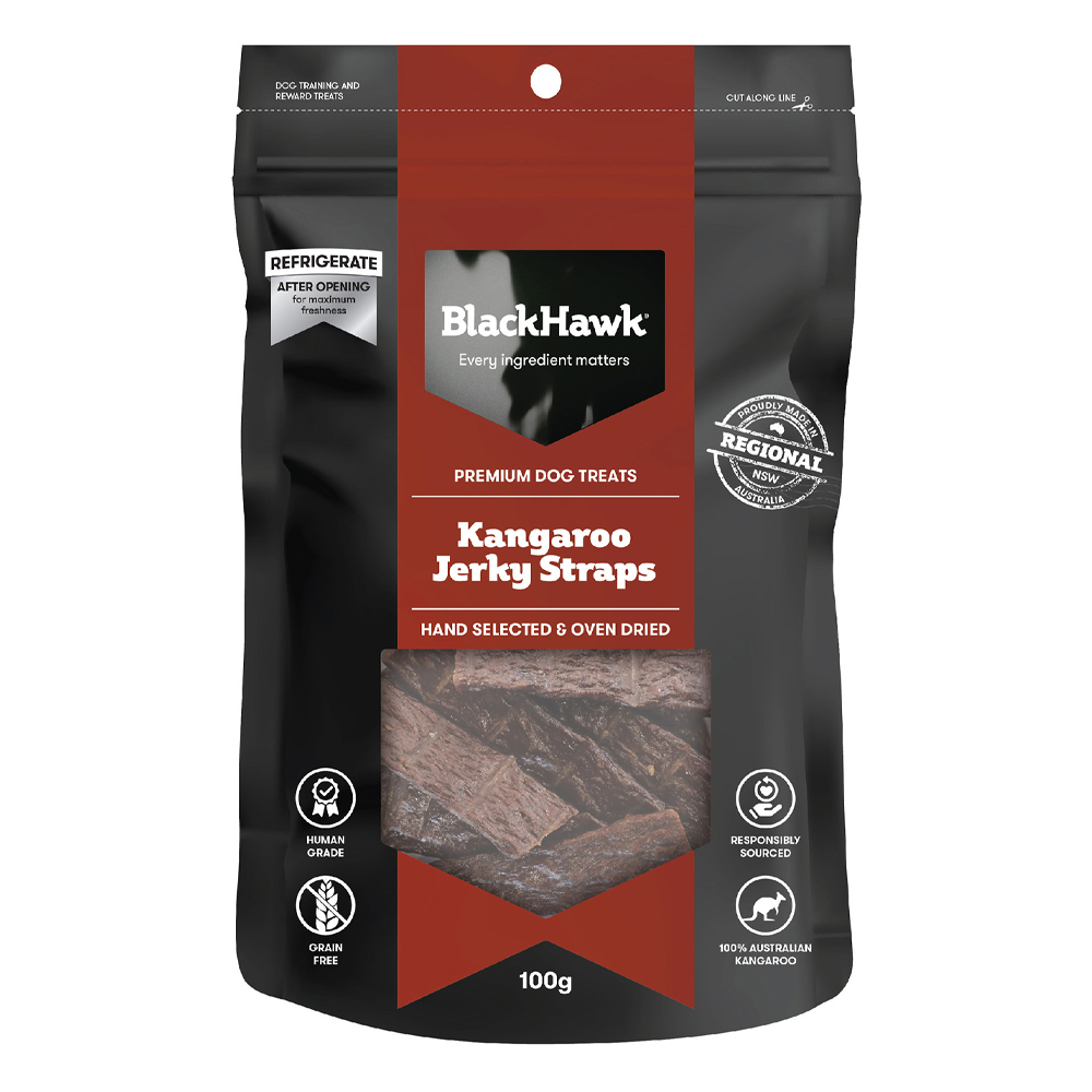 Black Hawk Kangaroo Jerky Straps Dog Treats  100 Gm