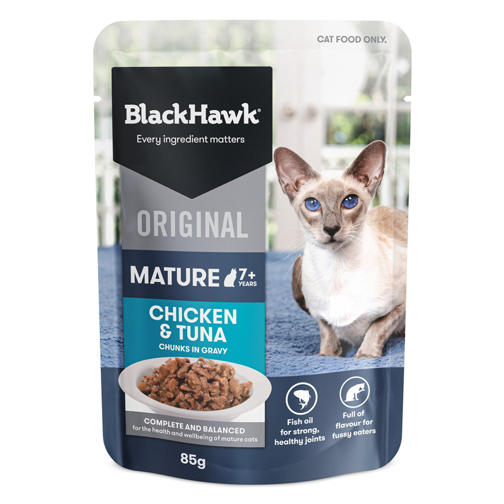Black Hawk Original Mature 7+ Chicken & Tuna Chunks in Gravy Wet Cat Food 85 Gms