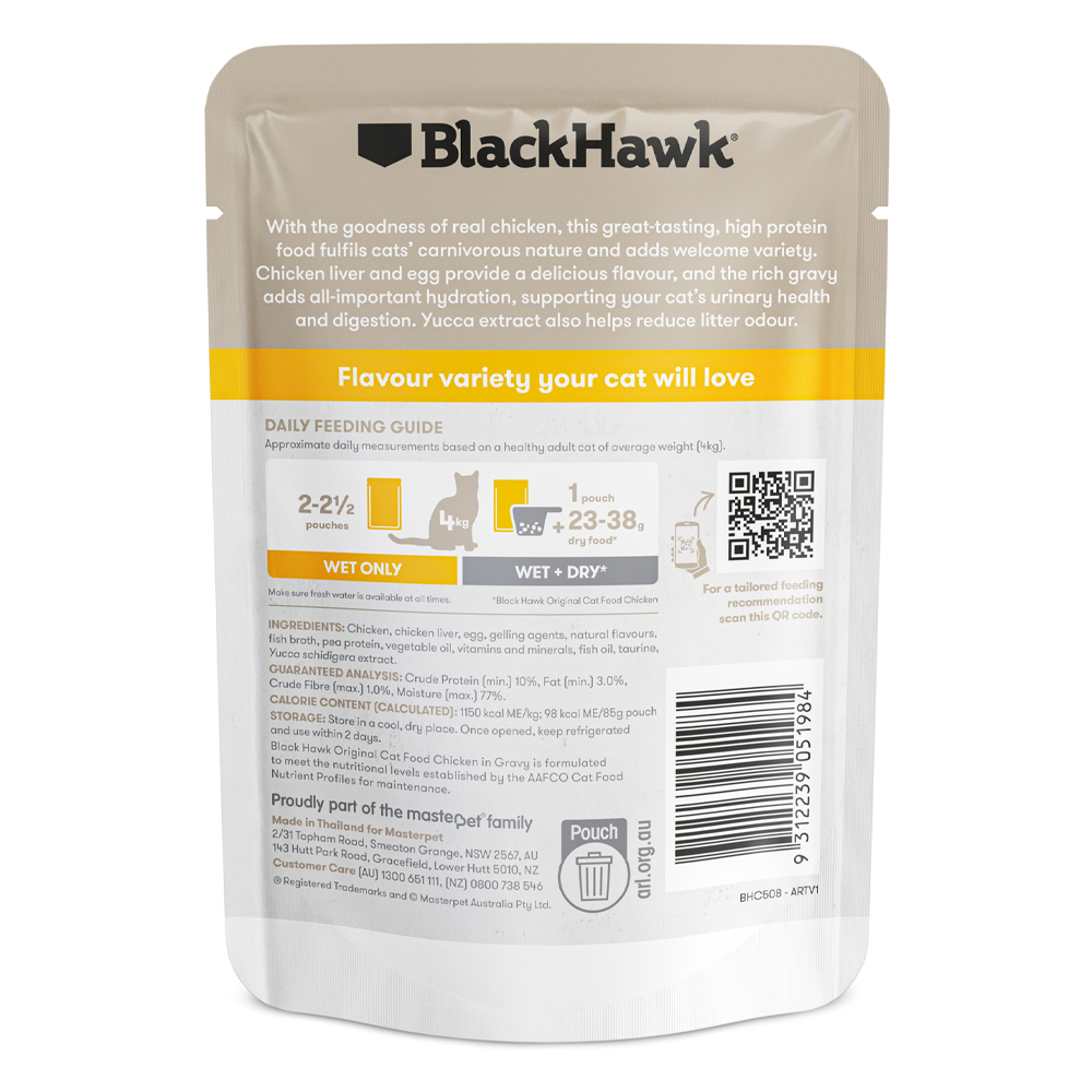 Black Hawk Original Adult 1+ Chicken Chunks in Gravy Wet Cat Food 85 Gms