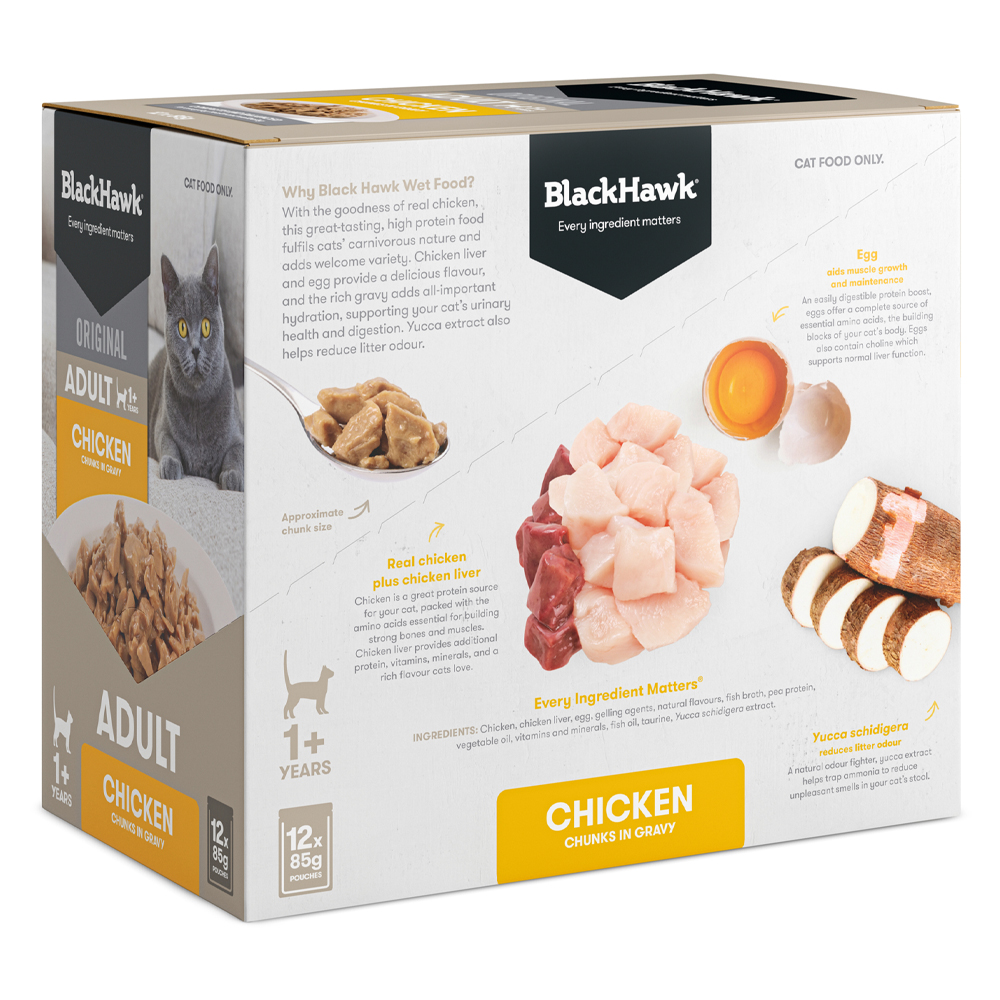 Black Hawk Original Adult 1+ Chicken Chunks in Gravy Wet Cat Food 85 Gms