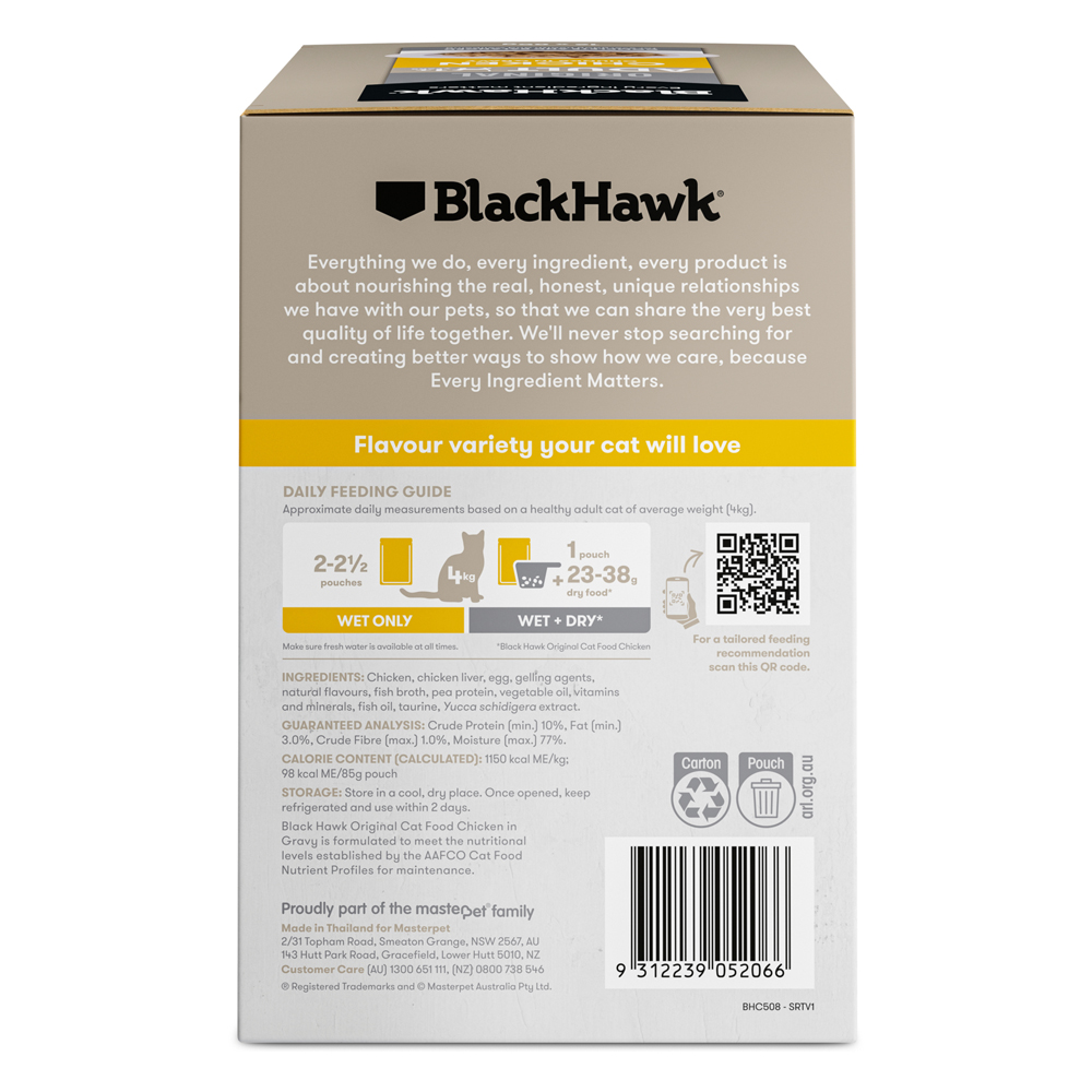 Black Hawk Original Adult 1+ Chicken Chunks in Gravy Wet Cat Food 85 Gms