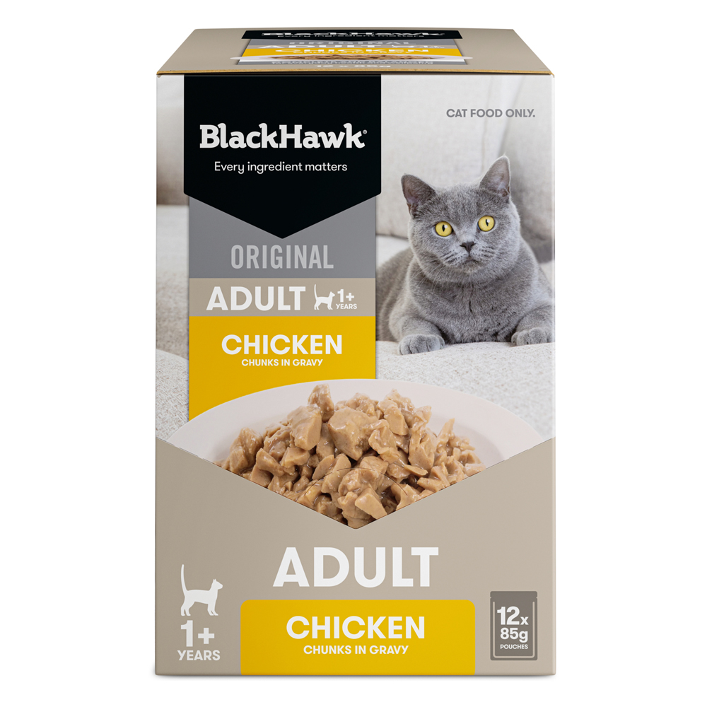 Black Hawk Original Adult 1+ Chicken Chunks in Gravy Wet Cat Food 85 Gms