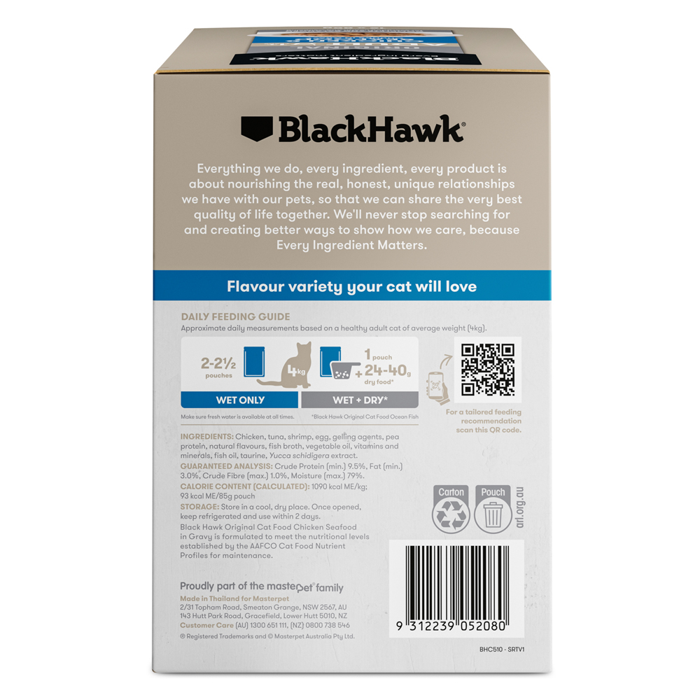 Black Hawk Original Adult 1+ Chicken & Seafood Chunks in Gravy Wet Cat Food 85 Gms