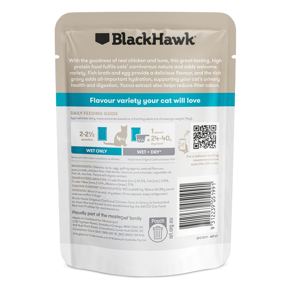Black Hawk Original Adult 1+ Chicken & Tuna Chunks in Gravy Wet Cat Food 85 Gms