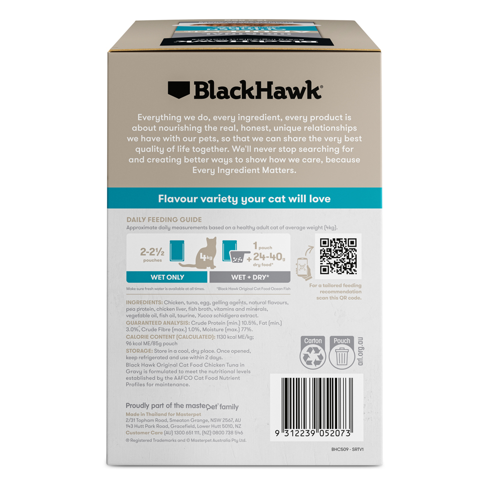 Black Hawk Original Adult 1+ Chicken & Tuna Chunks in Gravy Wet Cat Food 85 Gms