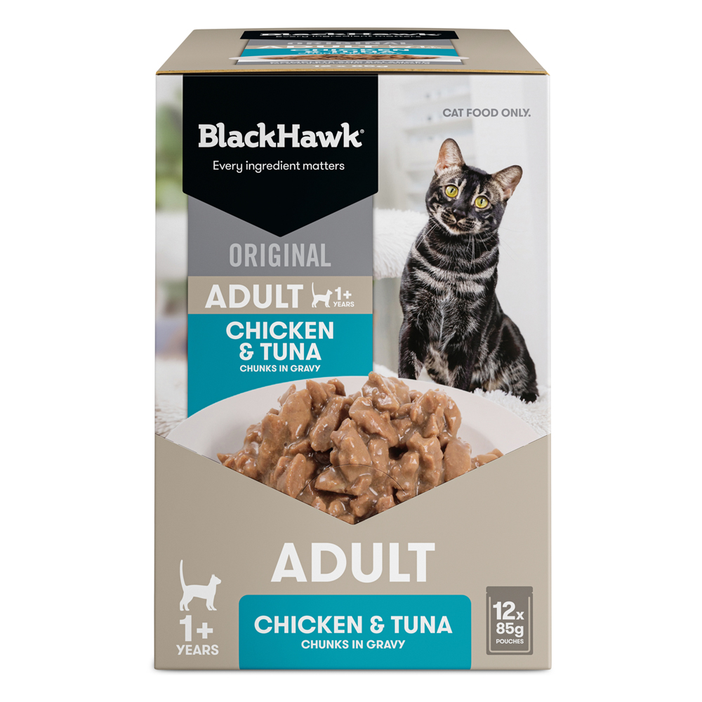 Black Hawk Original Adult 1+ Chicken & Tuna Chunks in Gravy Wet Cat Food 85 Gms