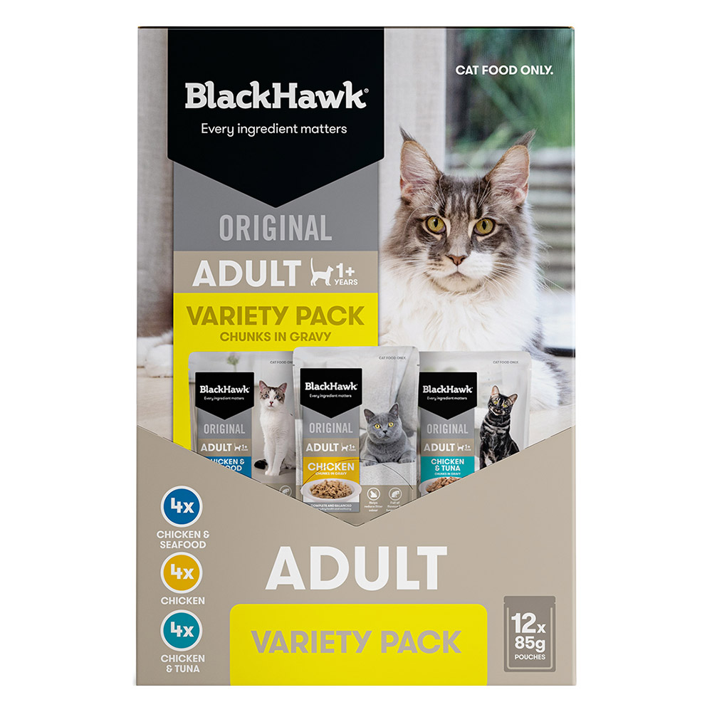 Black Hawk Original Adult 1+ Variety Pack Chunks in Gravy  Wet Cat Food 85 Gms