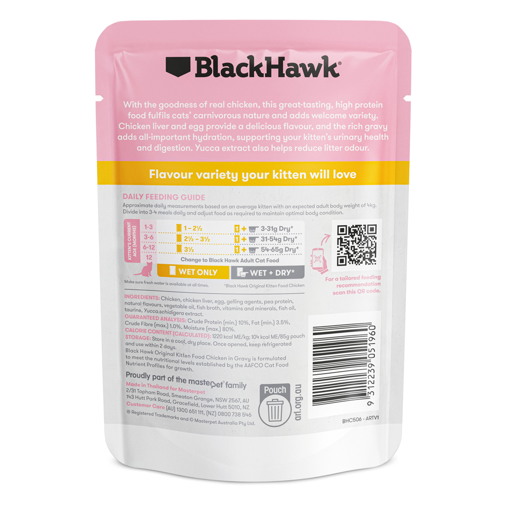 Black Hawk Original Kitten Chicken Chunks in Gravy Dry Cat Food 85 Gms