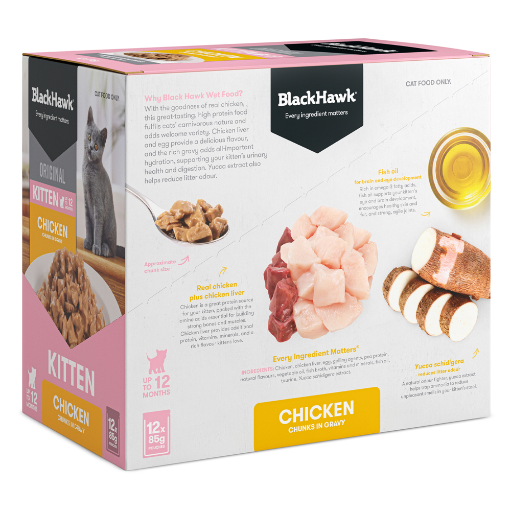Black Hawk Original Kitten Chicken Chunks in Gravy Dry Cat Food 85 Gms