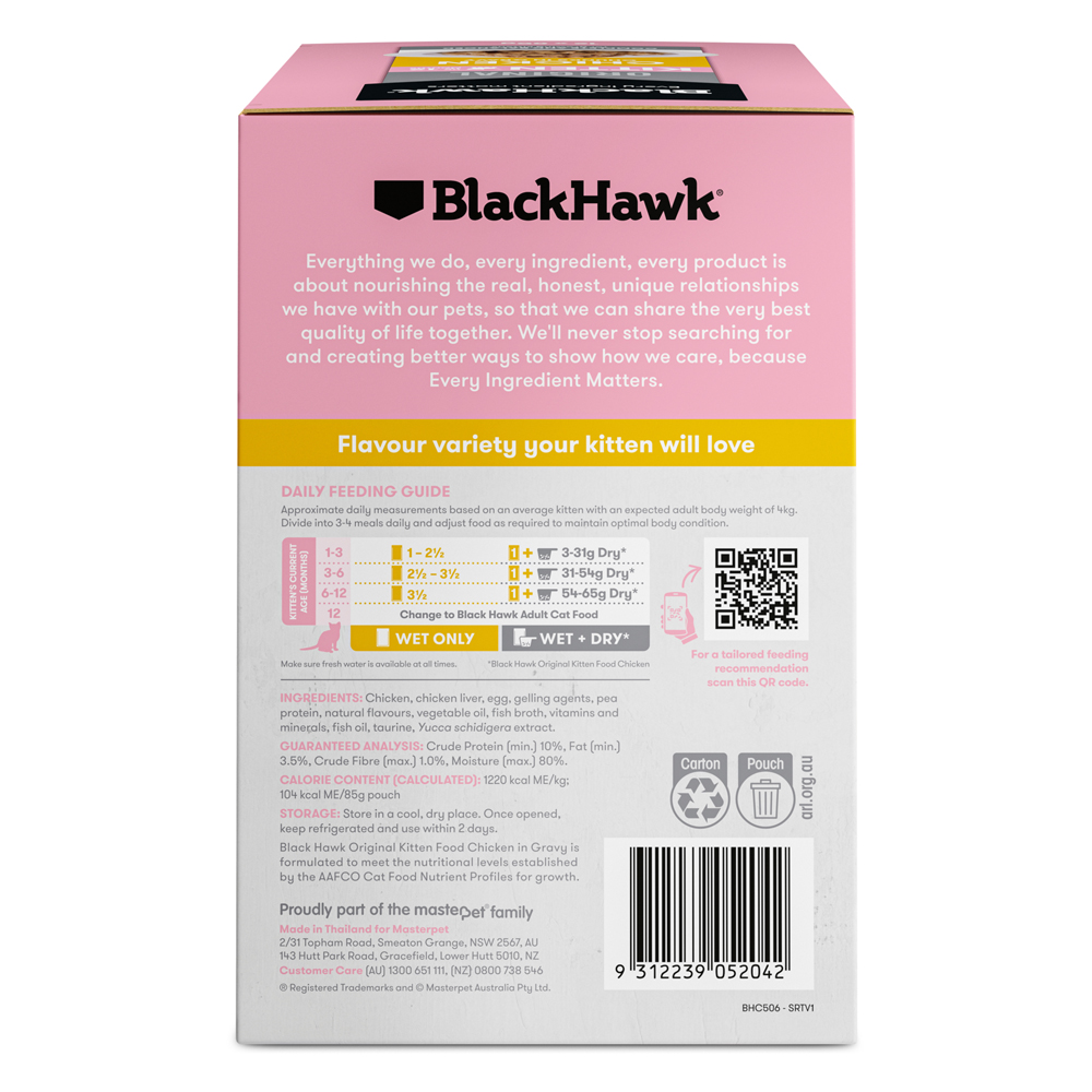 Black Hawk Original Kitten Chicken Chunks in Gravy Dry Cat Food 85 Gms