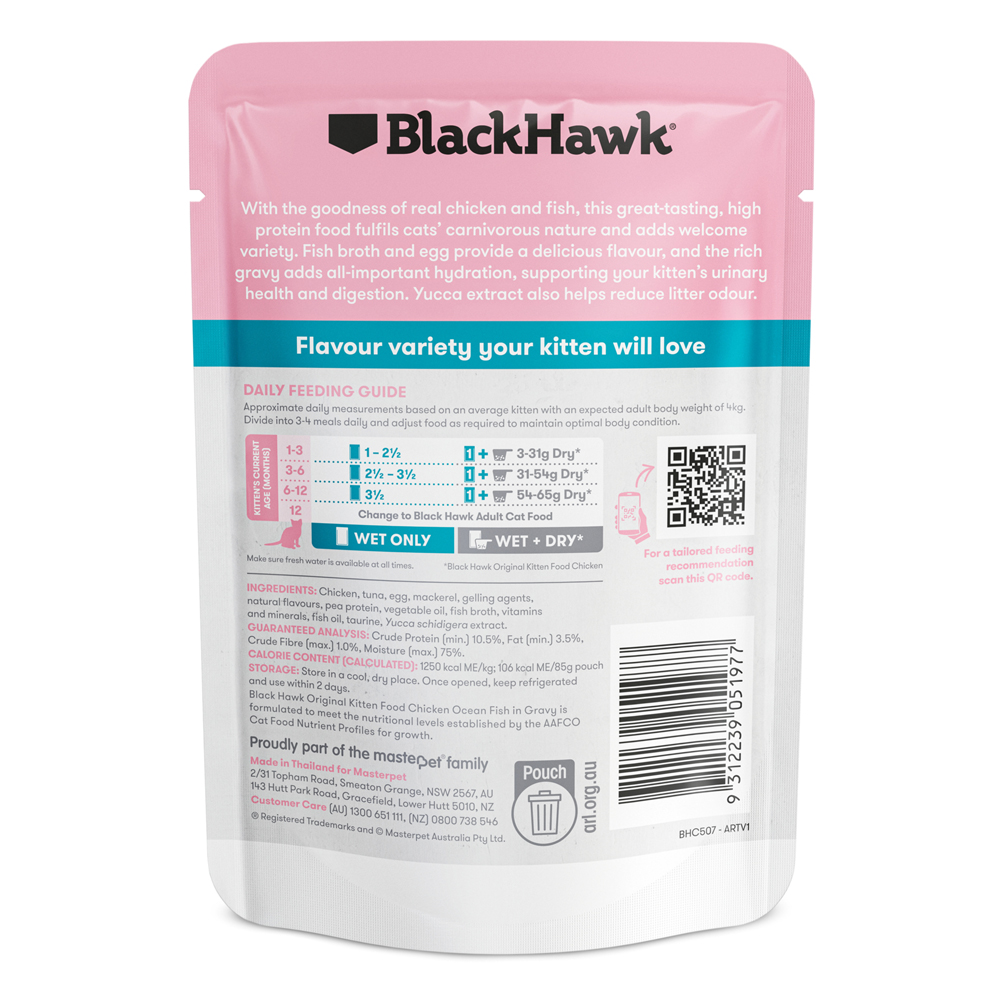 Black Hawk Original Kitten Chicken & Ocean Fish Chunks in Gravy Dry Cat Food 85 Gms