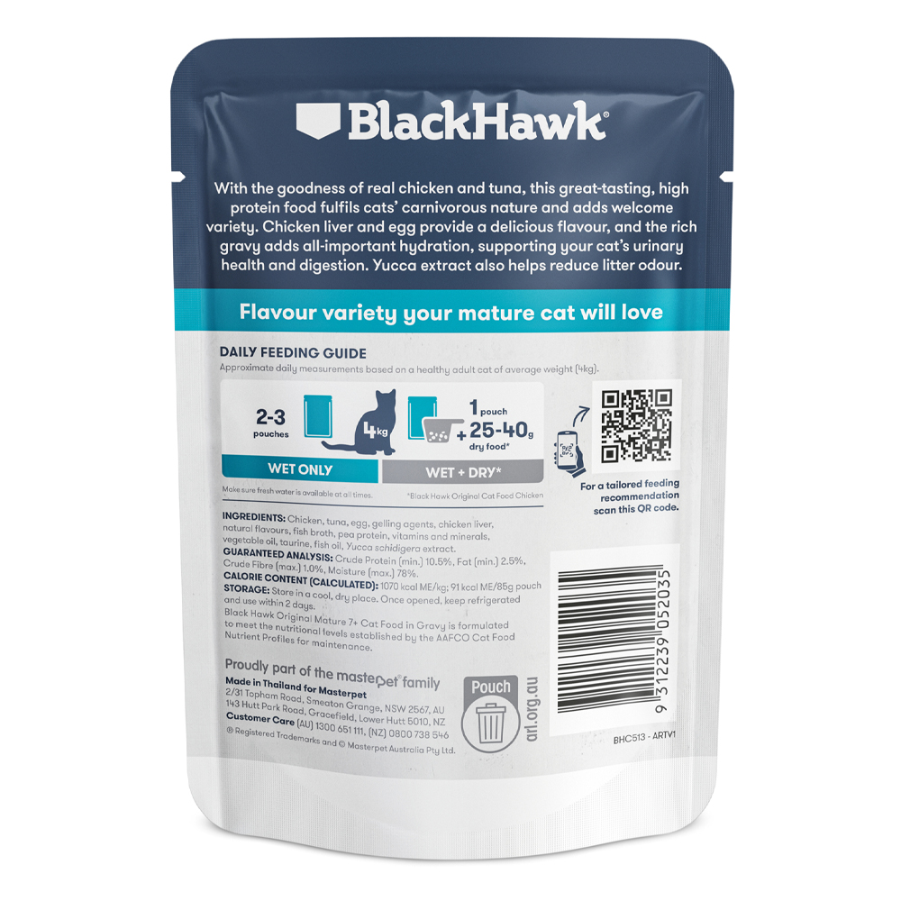 Black Hawk Original Mature 7+ Chicken & Tuna Chunks in Gravy Wet Cat Food 85 Gms