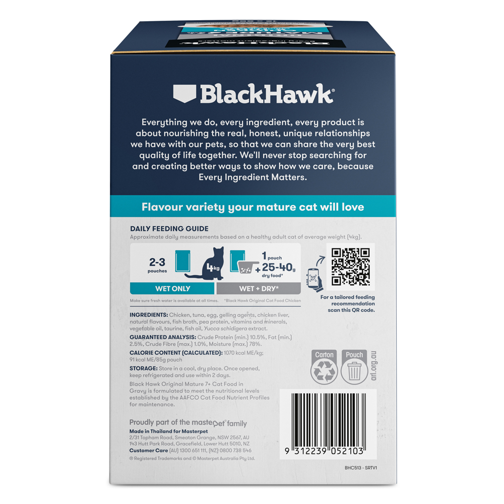 Black Hawk Original Mature 7+ Chicken & Tuna Chunks in Gravy Wet Cat Food 85 Gms