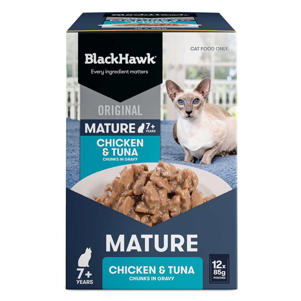 Black Hawk Original Mature 7+ Chicken & Tuna Chunks in Gravy Wet Cat Food 85 Gms