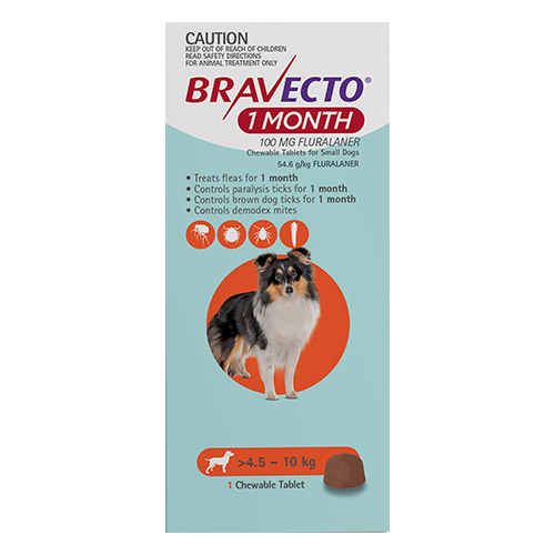 Bravecto 1 Month Chew for Dogs 4.5-10 Kg - Small (Orange)