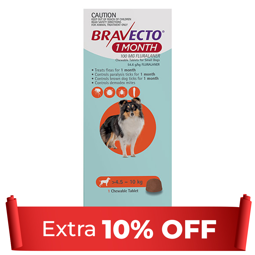 Bravecto 1 Month Chew For Dogs 4.5-10 Kg - Small (Orange) 1 Chew - 1 Month