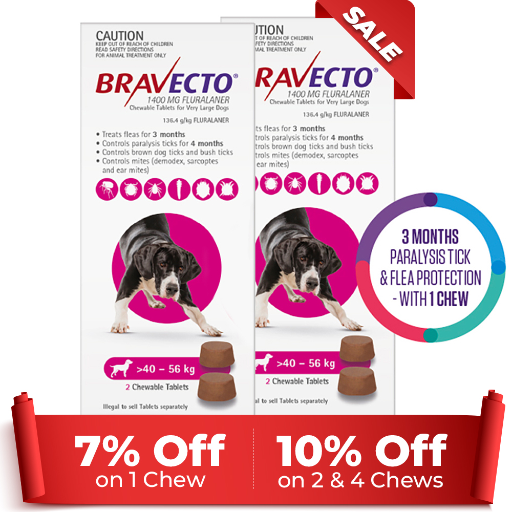 Bravecto For Extra Large Dogs 40-56kg (Pink) 4 Chews