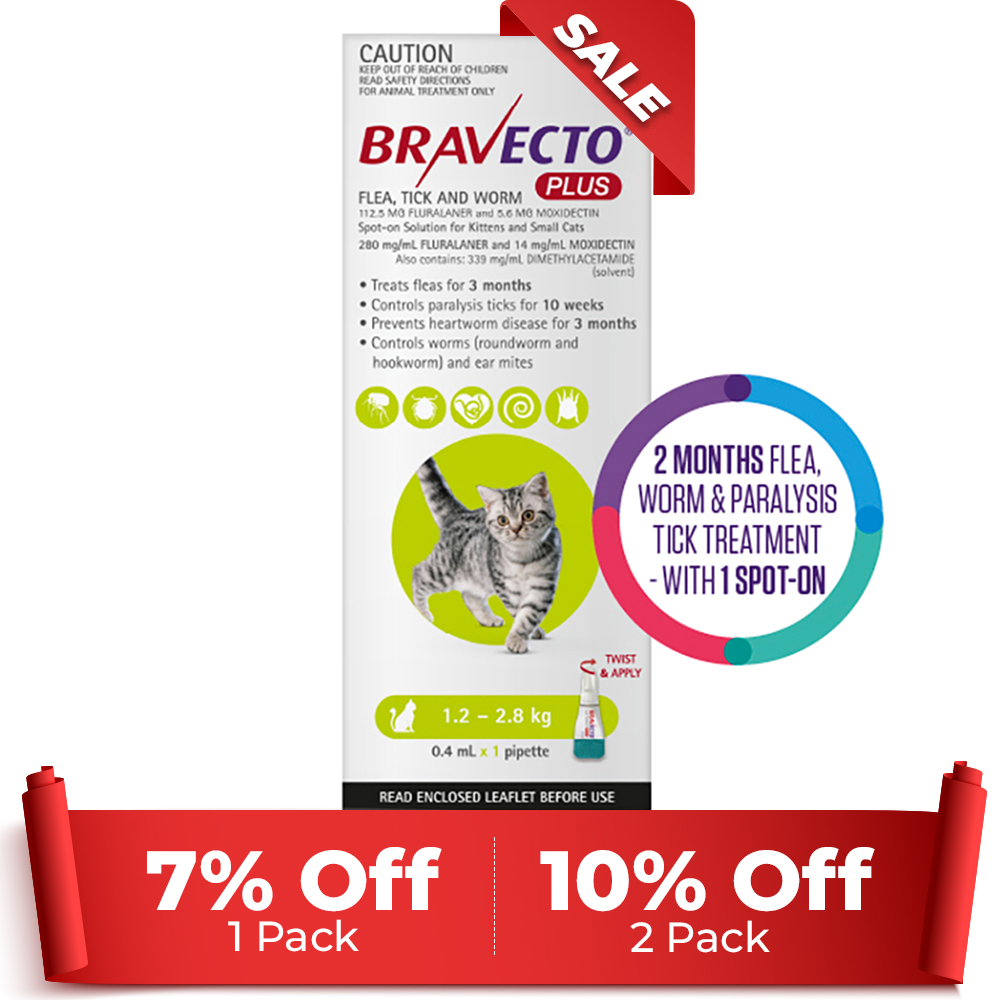 Bravecto Plus for Small Cats 1.2 – 2.8 kg (Green)