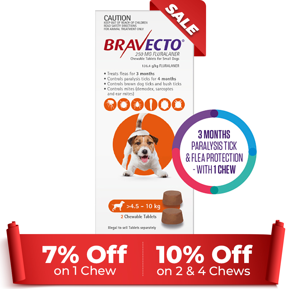 Bravecto For Small Dogs 4.5-10kg (Orange) 2 Chews
