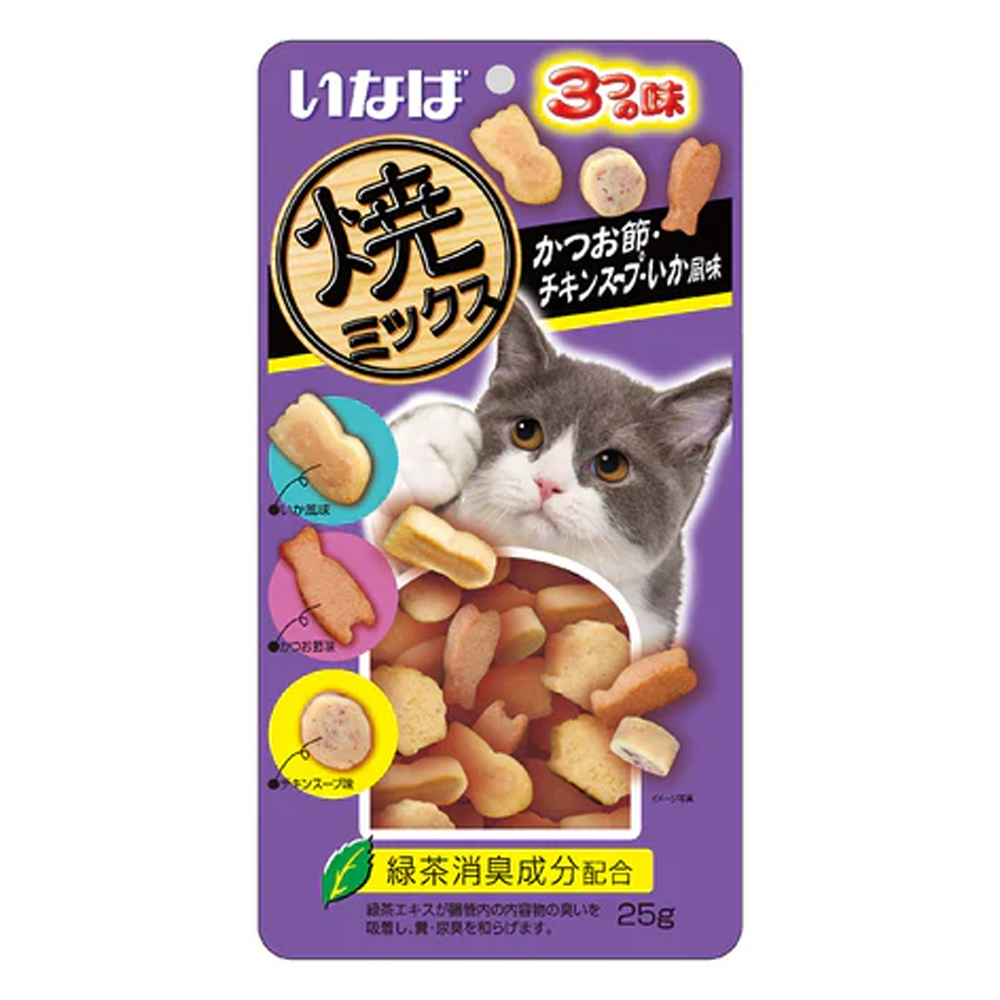 Ciao Soft Bits Mix Tuna And Chicken Fillet With Dried Bonito Chicken Soup And Squid Flavor  25 Gm