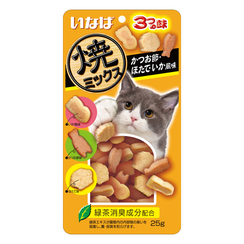 Ciao Soft Bits Mix Tuna And Chicken Fillet With Dried Bonito Scallop And Squid Flavor  25 Gm