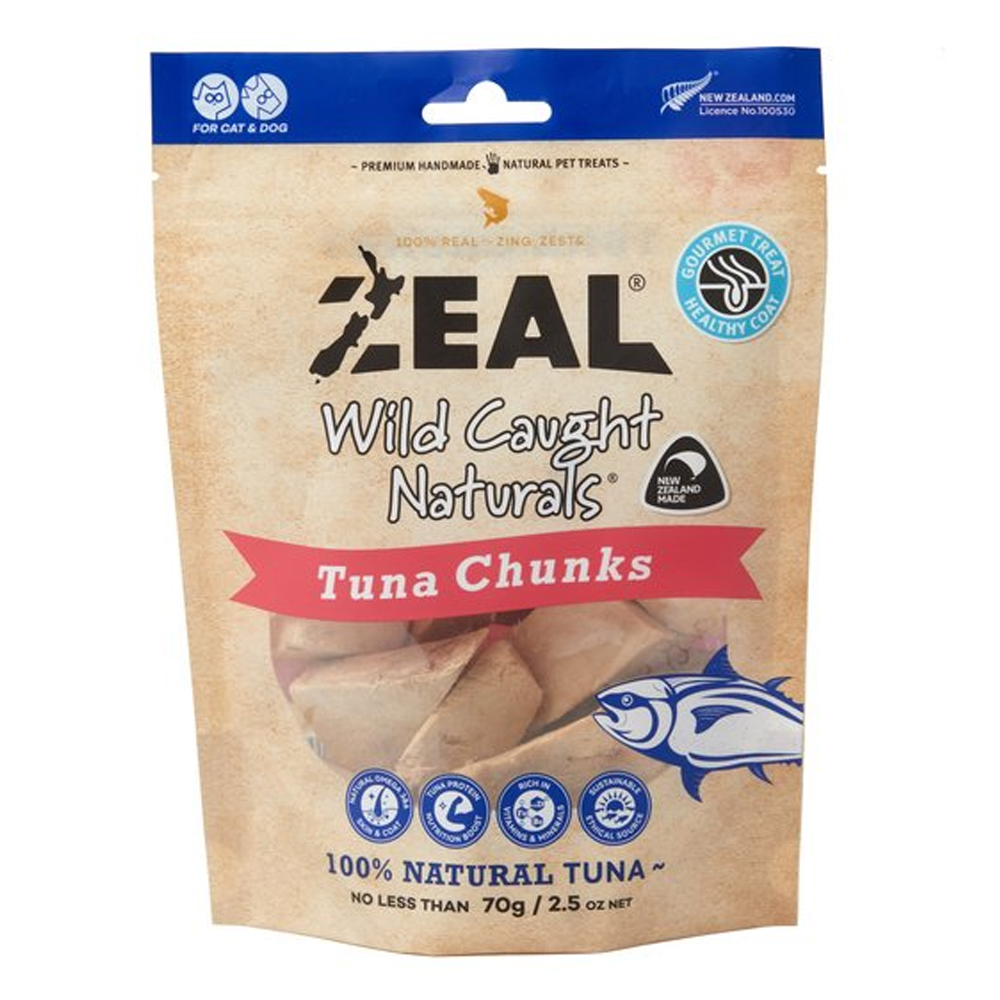 Zeal Wild Caught Naturals Tuna Chunks Treats for Dogs and Cats
