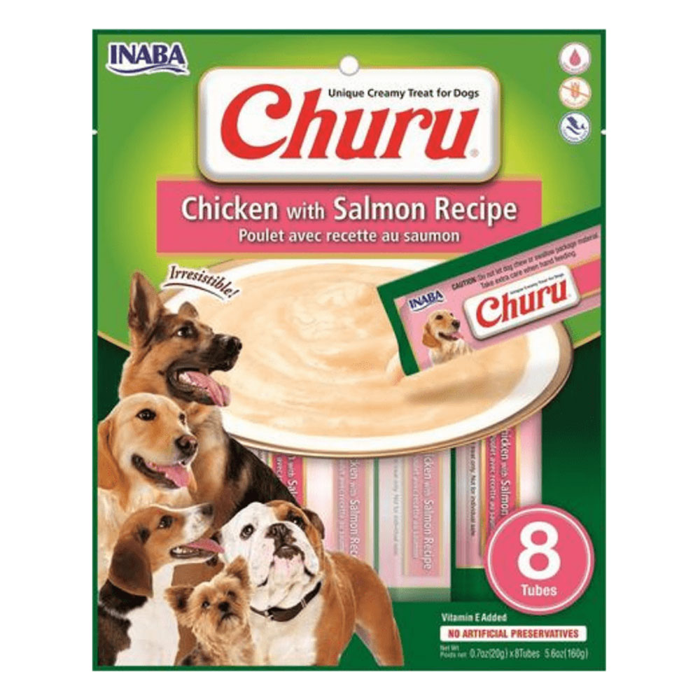 Inaba Churu Chicken With Salmon Recipe Dog Treat  8 Tubes