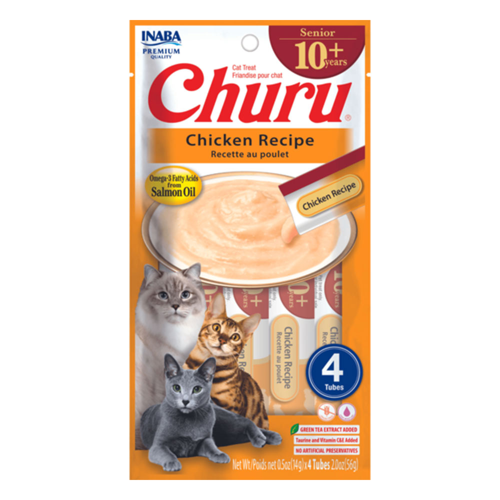 Inaba Churu Senior 10+ Years Chicken Recipe Cat Treat  4 Tubes