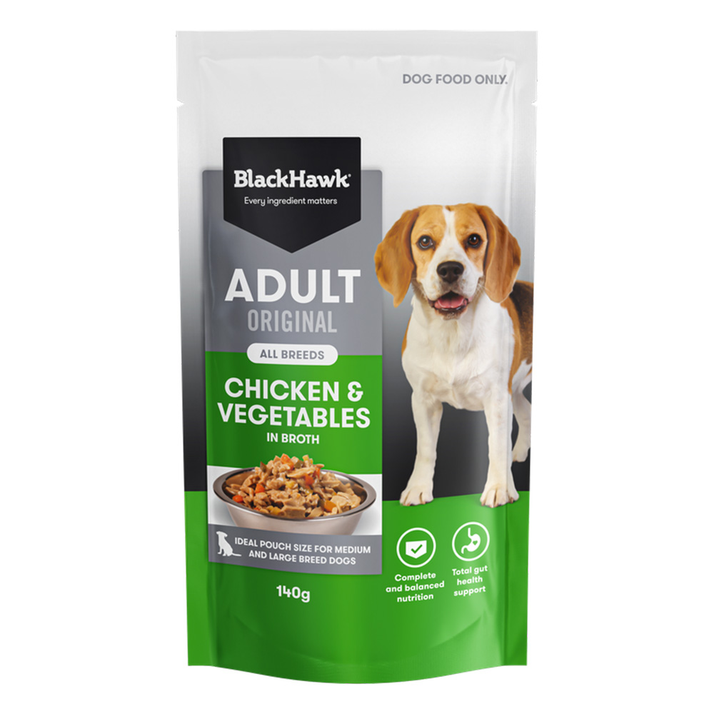 Black Hawk Adult Original All Breeds Chicken & Vegetables in Broth Wet Dog Food 140Gm