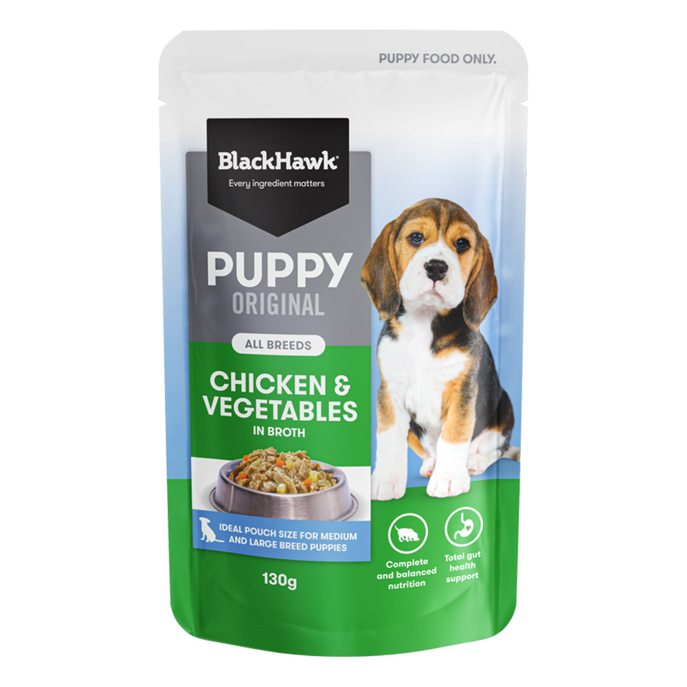 Black Hawk Puppy Original All Breeds Chicken & Vegetables In Broth Wet Dog Food 130gm 10 Pack