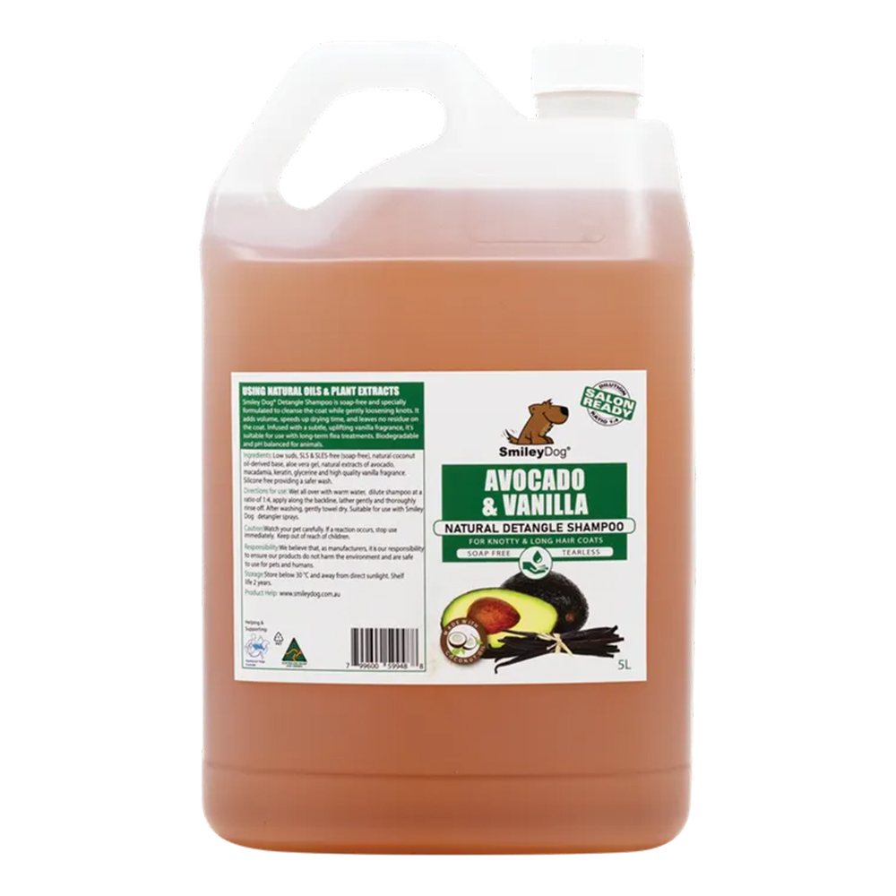 Smileydog 2 In 1 Avocado & Vanilla Natural Detangle Shampoo For Dogs  5 Litres