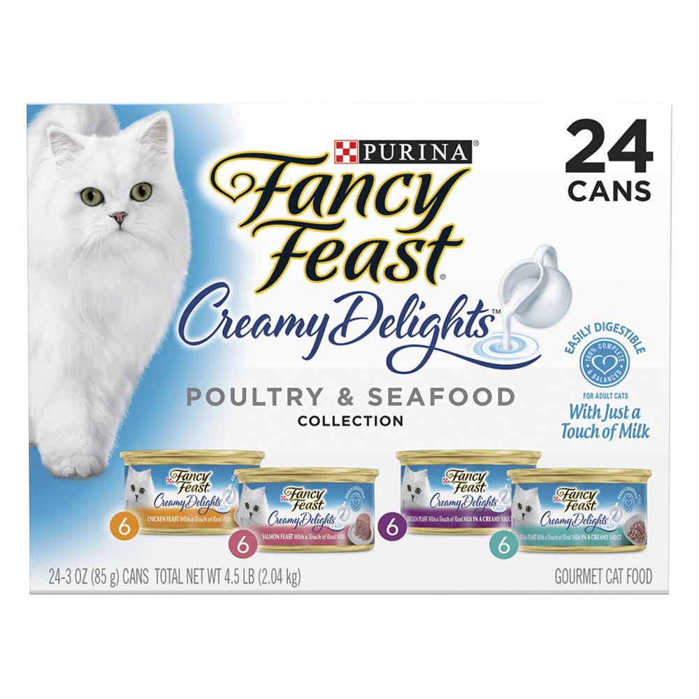 Fancy Feast Cat Adult Creamy Delights Pate Poultry And Grilled Seafood Variety Pack 85g x 24