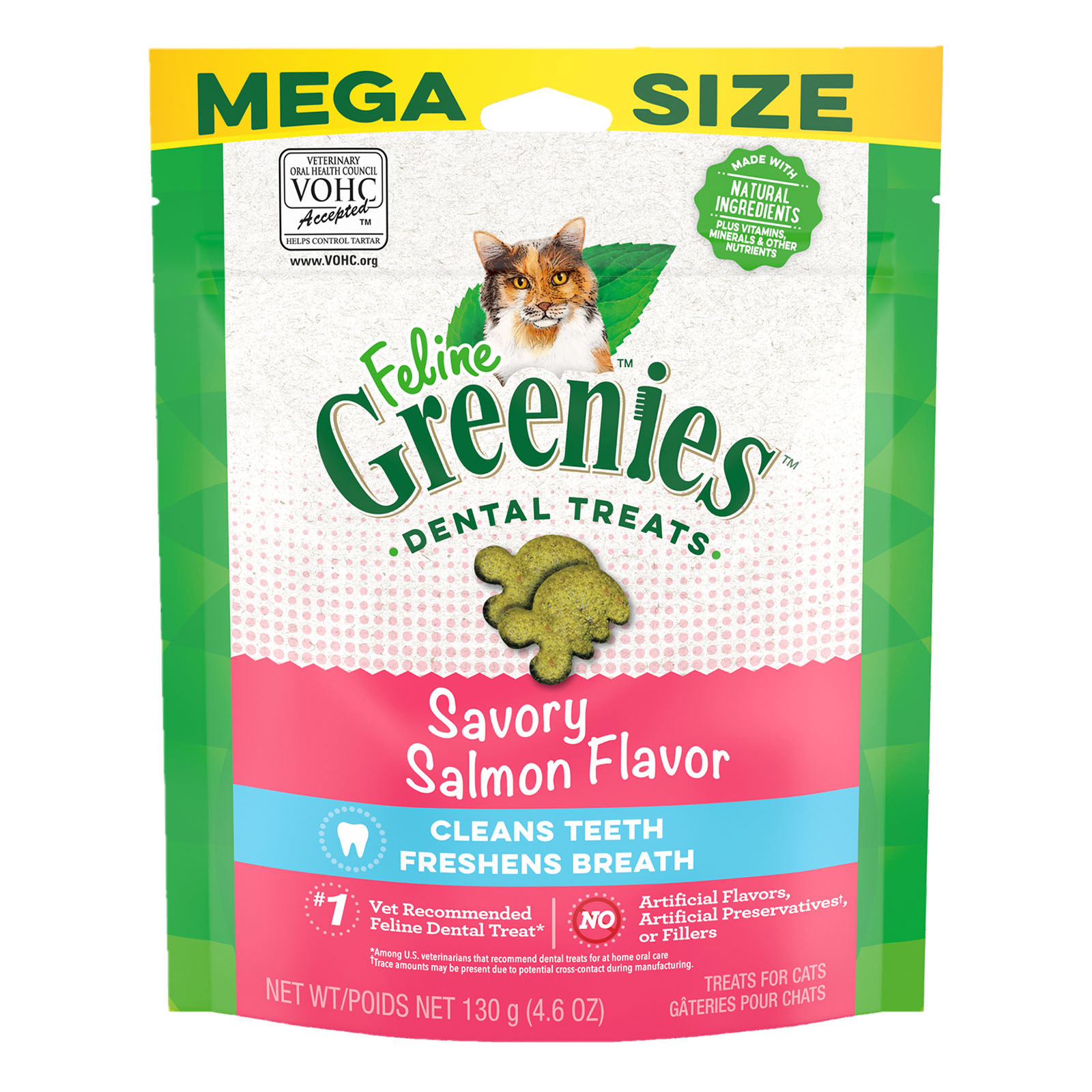 Greenies Feline Savory Salmon Flavor Dental Cat Treats 130 Gm 1 Pack